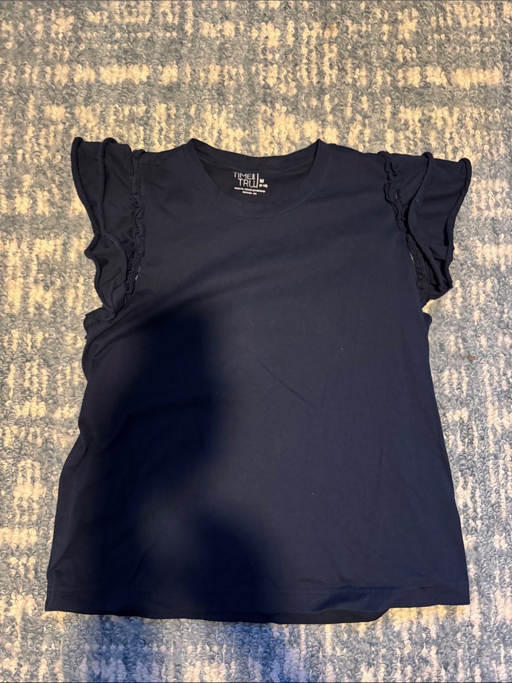 Time and Tru Navy Ruffle Sleeve Tee